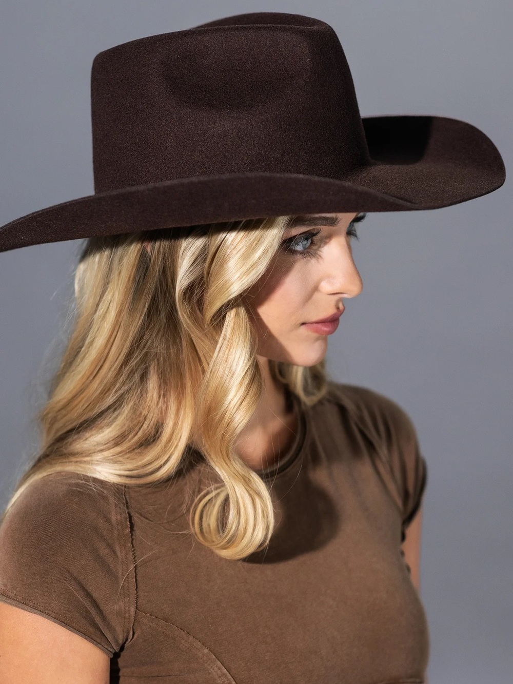 Australian wool Women's Wide-Brim Felt Hat in Dark Brown
